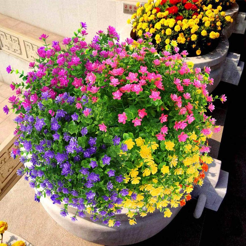 KLEMOO Artificial Flowers Fake Outdoor UV Resistant Boxwood Plants Shrubs 4 Pack, Faux Plastic Greenery for Indoor Outside Hanging Planter Home Office Wedding Farmhouse Decor (Pink) - Image 2